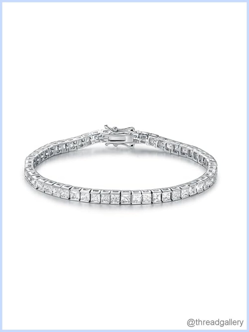 18K White Gold Plated 3mm Square Cubic Zirconia Tennis Bracelet for Women